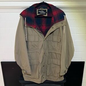 Vintage Pacific Trail “Weather Watcher” Tan Field Jacket with Red Plaid Lining